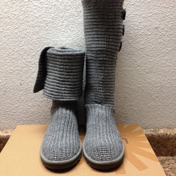 UGG CLASSIC CARDY TRIPLET KNIT WOOL GREY GRAY BOOTS US 7 - Picture 3 of 5